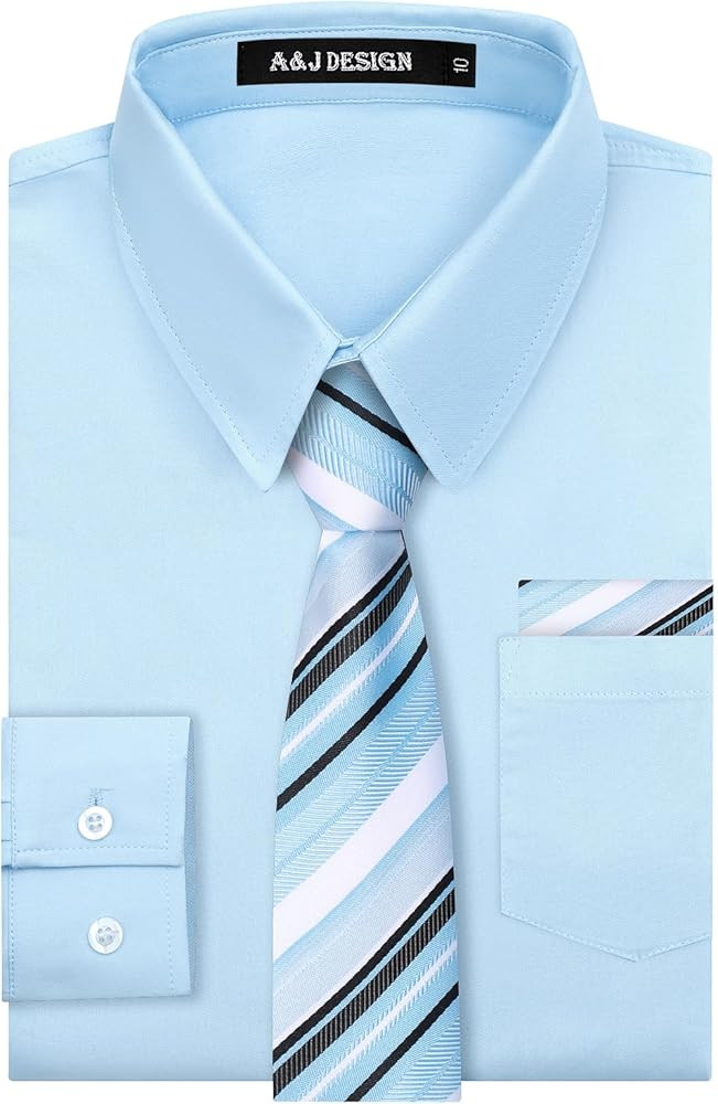 A&J DESIGN Boys Dress Shirt Kid Long Sleeve Formal Uniform School Oxford Button Up Shirt with Tie... | Amazon (US)