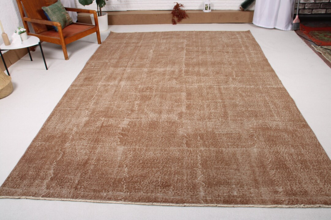 Vintage Rug, Oversize Rug, Turkish Rug, Anatolian Rug, Rugs for Living Room, 7.4x10.6 Ft Brown Ru... | Etsy (US)