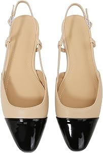 Slingback Flats for Women Cap Toe Two Tone Flat Pumps Work Office Shoes | Amazon (US)