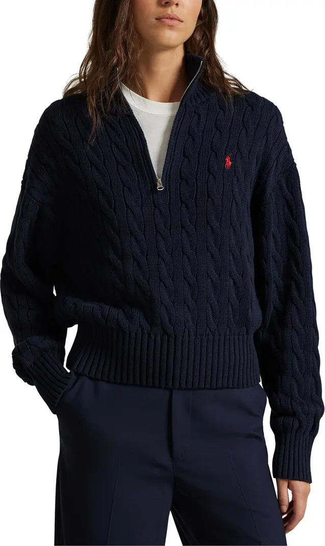 Cable Knit Cotton Polo Sweater | Nordstrom