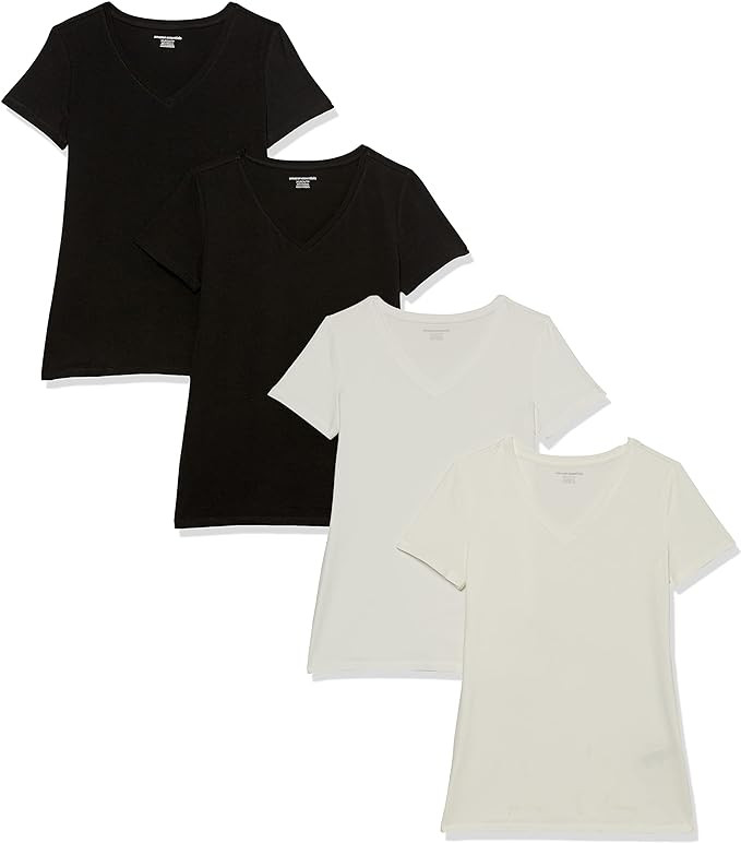 Amazon Essentials Women's Regular-Fit Short-Sleeve T-Shirt (Crewneck and V-Neck Options), Multipa... | Amazon (US)