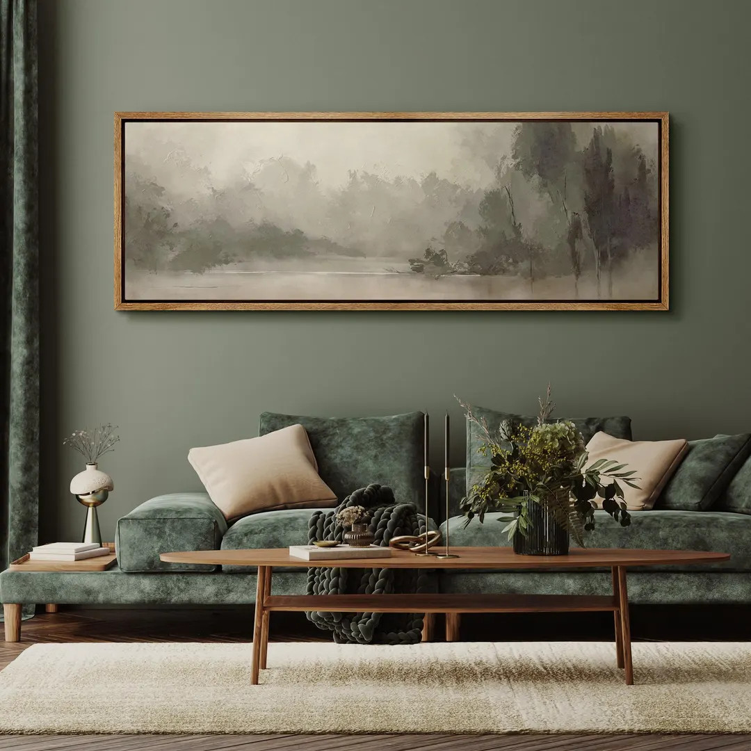 Framed Canvas Large Wall Art Prints Misty Forest Landscape Neutral Wall Art Minimalist Modern Pan... | Etsy (US)