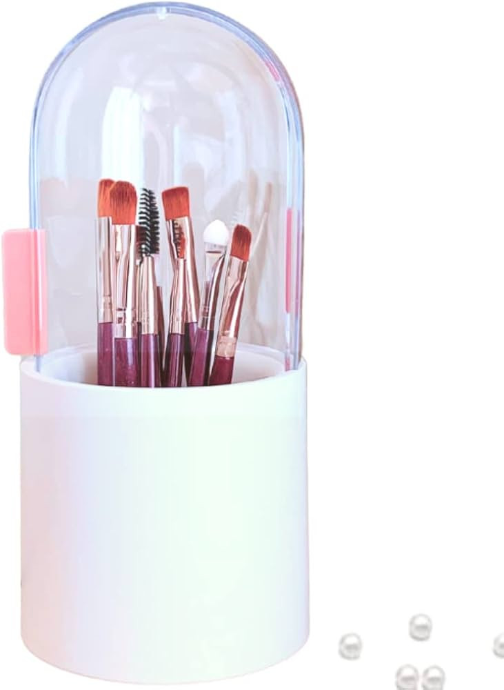 SUNFICON Makeup Brush Organizer Holder w Crystal Clear Rotating Lid Beautiful Pearls Dustfree Cos... | Amazon (US)