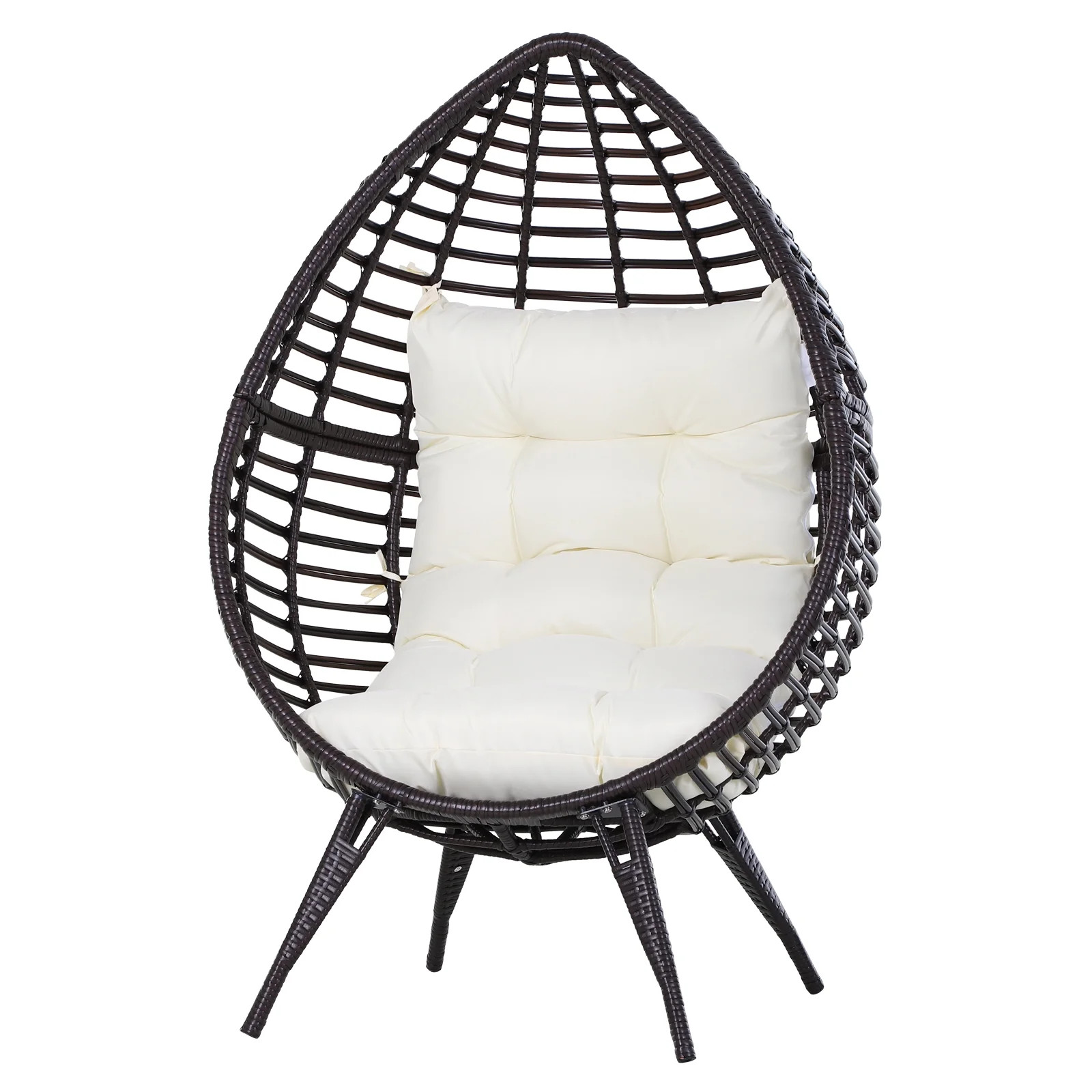 Outsunny Patio Wicker Egg Chair w/ Soft Cushion, Teardrop Cuddle Seat, Outdoor / Indoor Patio Cha... | Walmart (US)