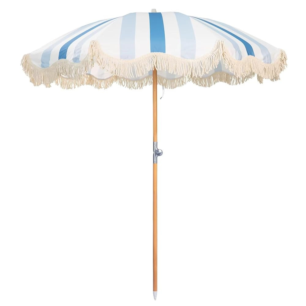 6.5ft Boho Beach Umbrella with Fringe, UPF 50+ Tassel Umbrellas with Carry Bag, Premium Wood Pole... | Amazon (US)