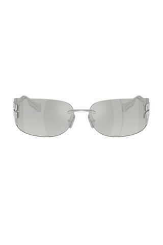 Miu Miu Rectangular Sunglasses in Metallic Silver | FWRD 