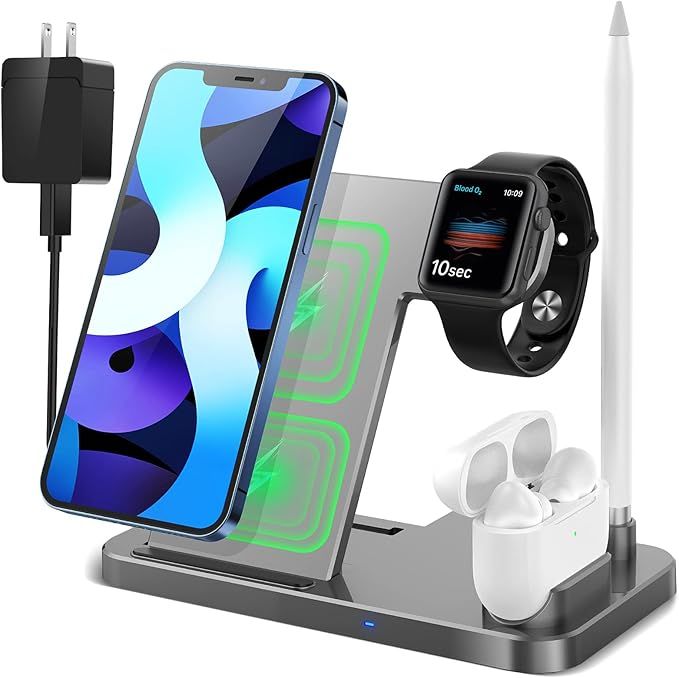 4 in 1 Wireless Charging Station,2021 Upgraded Fast Charging Dock Stand for iWatch Series 7/6/SE/... | Amazon (US)