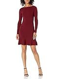 Lark & Ro Women's Long Sleeve Ruffle Skirt Sweater Dress, Burgundy,Large | Amazon (US)