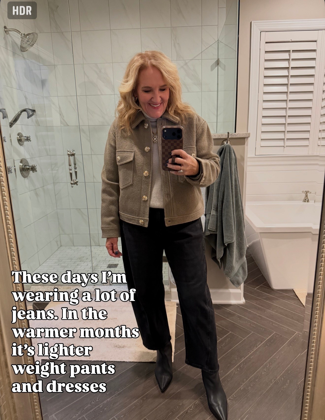 Quince cashmere and merino wool 
Perfect for dinner out on a chilly night. 
Wearing size medium 
Barrel jeans by loft 29 petite 

#LTKOver40 #LTKPetite #LTKootd