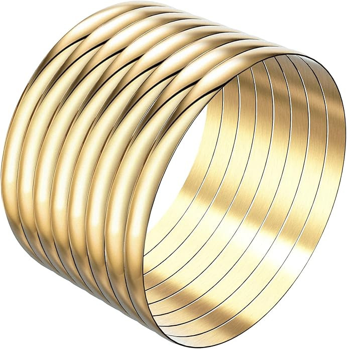 Linkidea Plus Size Bangle Bracelets Set for Women, Set of 8 Stainless Steel Extra Large Round Gol... | Amazon (US)