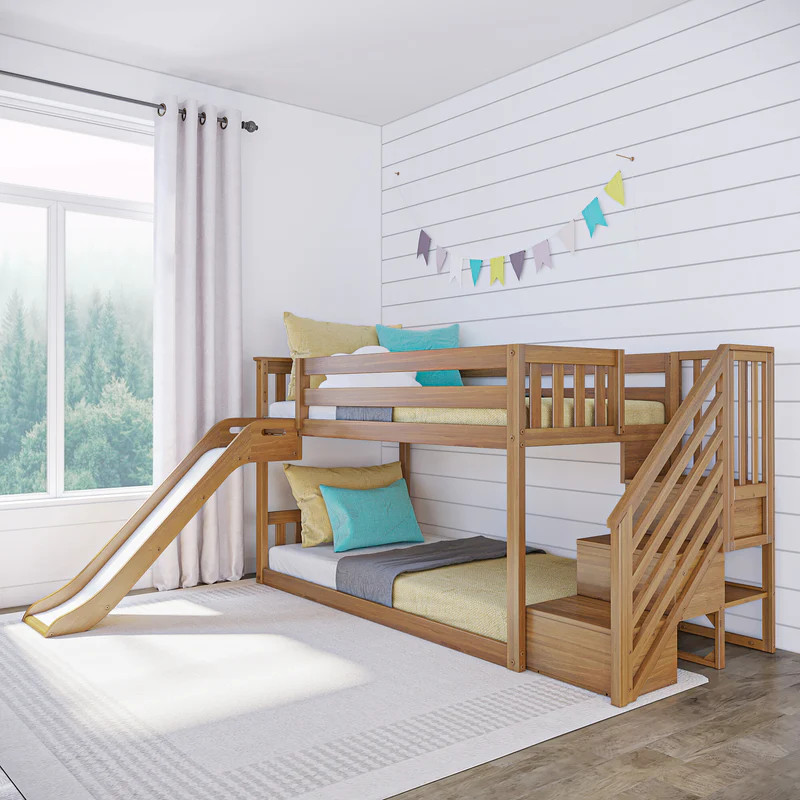 Twin Over Twin Low Bunk Bed With Slide & Stairs | max & lily