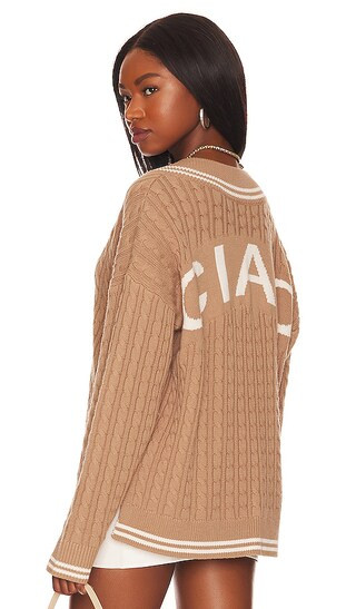 Ciao Cable V Neck Sweater in Camel & Ivory | Revolve Clothing (Global)