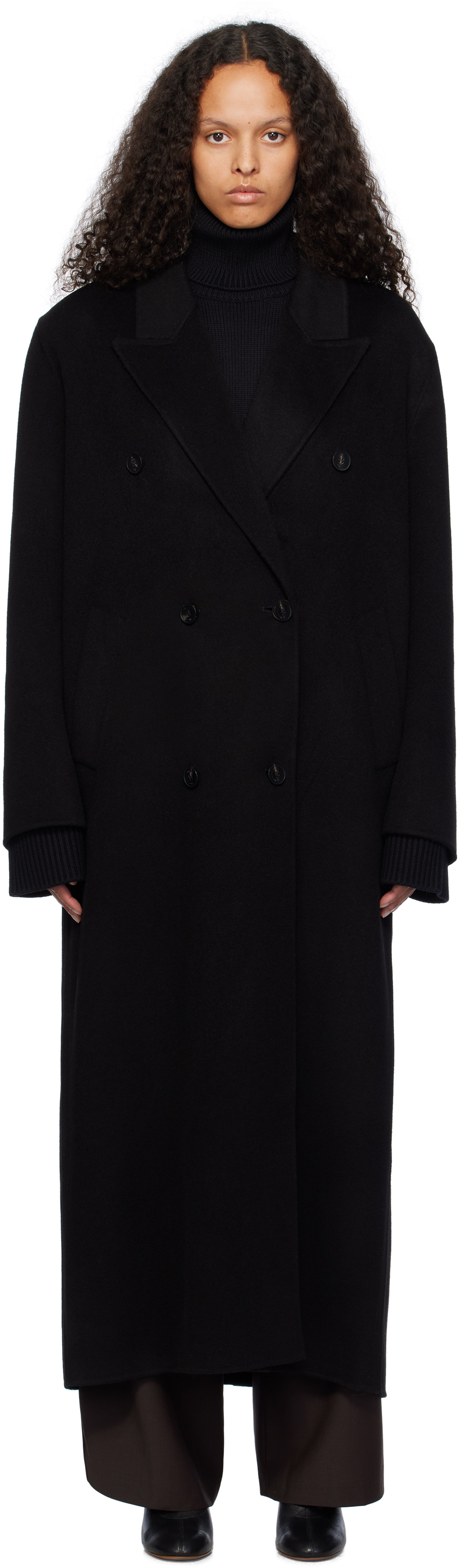 The Frankie Shop Black Gaia Double Breasted Coat | SSENSE