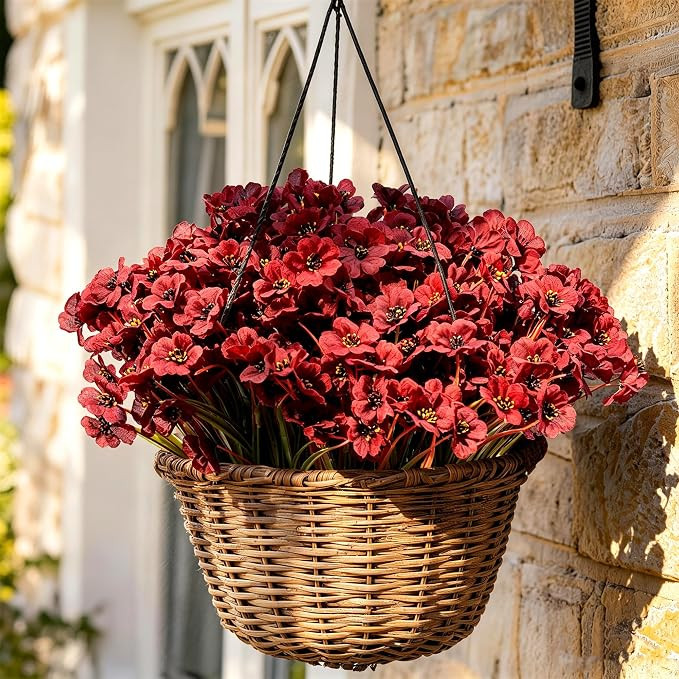 24PCS Burgundy Artificial Flowers for Outdoors Faux Mums Plant | Artificial Mums for Outdoors/Ind... | Amazon (US)