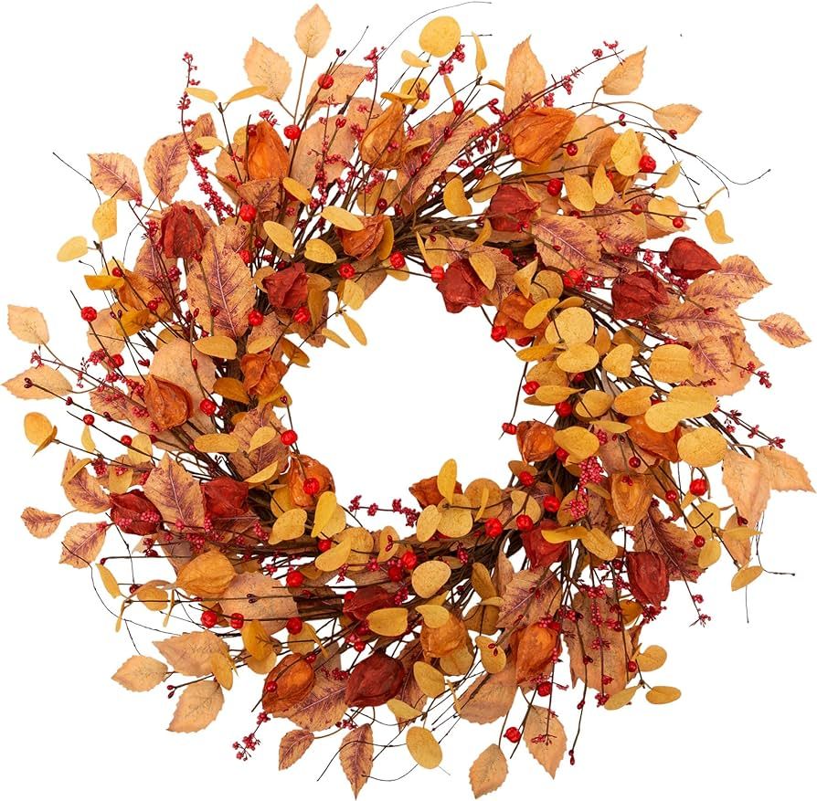 VGIA 22 Inch Fall Wreath for Front Door Fall Leaves Wreath Autumn Wreath Artificial Autumn Wreath... | Amazon (US)