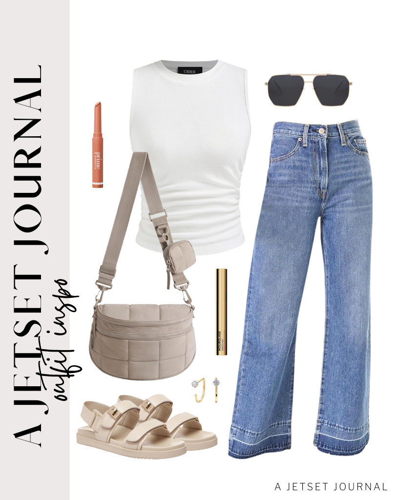 This outfit is a fantastic option for casual Fridays or any casual work environment. The sleeveless top and jeans match stylishly with a compact crossbody bag from BAGSMART. For your footwear, these Rihero flat strappy sandals are the perfect fit. To style, pop in these half-hoop earrings and go with clean eye makeup with Hourglass’ Instant Extension Mascara.

#LTKSeasonal #LTKSaleAlert #LTKTravel 

 