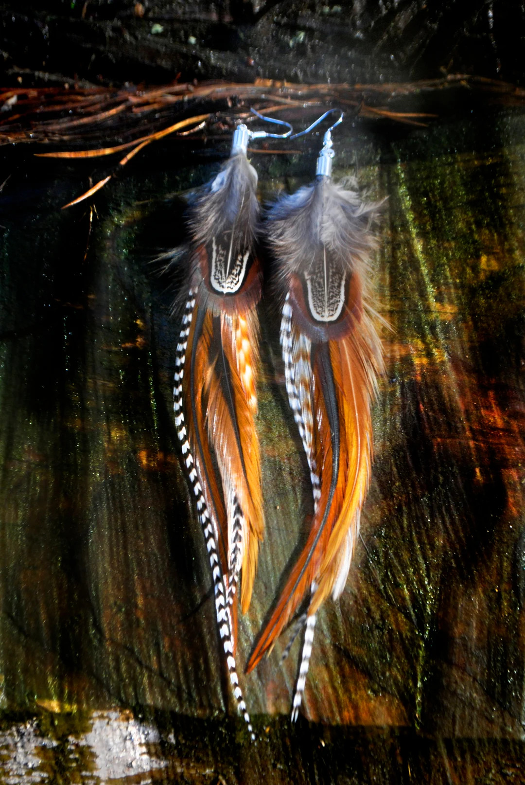 Real Feather Earrings Natural Colour Warm Brown Tan Pheasant and Rooster Feathers Natural feather... | Etsy (US)