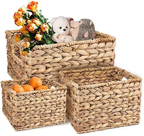 Yarlung 3 Pack Natural Banana Leaf Woven Baskets with Handles, Cube Nesting Baskets Handmade Wate... | Amazon (US)