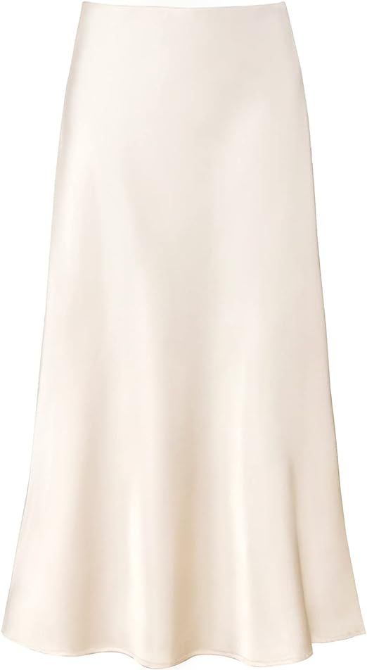 Modegal Women's Satin Elastic High Waist A Line Casual Bodycon Midi Skirt | Amazon (US)