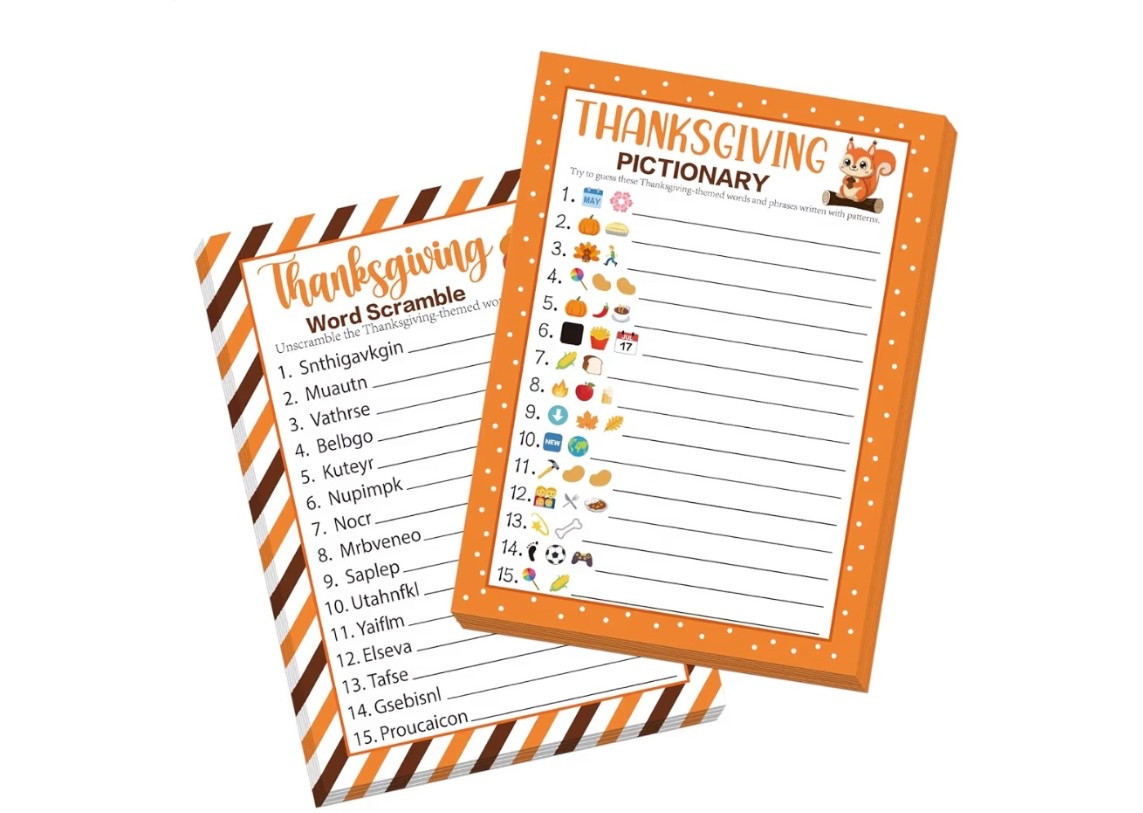30 Players Thanksgiving Games for Family Party Adults Office Large Groups, Words Pictionary Game, Guesstures Games, Word Scramble Game Fall Classroom Activities with Answer Key (Thanksgiving A)

#LTKHome #LTKFindsUnder50 #LTKHoliday