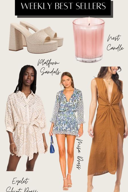 Weekly favorites: platform sandal, Nest candle, Sundress, Misa dress and coverup. 

#LTKhome #LTKSeasonal #LTKstyletip