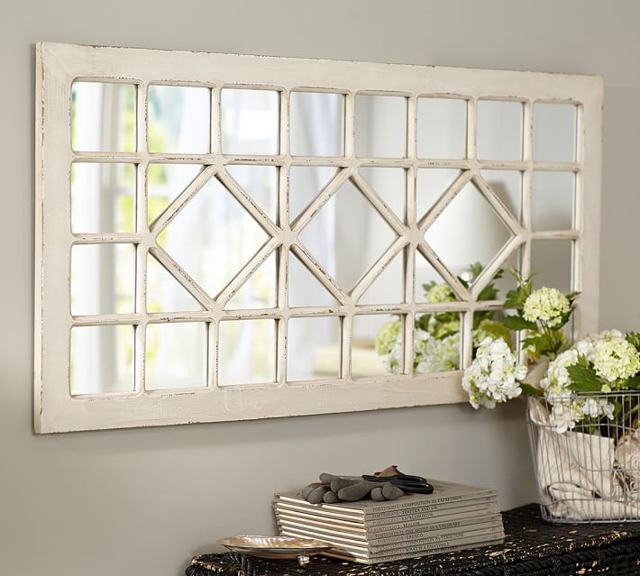 Trellis Wood Rectangular Mirror, Ivory | Pottery Barn (US)