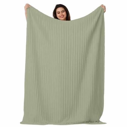 Sage Green Throw Blanket, Farmhouse Solid Color Fluffy Soft Blankets for Couch Bed Travel, Minimalist Plush Microfiber Striped Flannel Blankets, Modern Lightweight Sofa Blankets 60"x80" | Amazon (US)