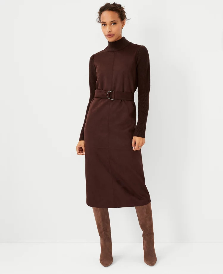 Faux Suede Mixed Media Sweater Dress | Ann Taylor (US)