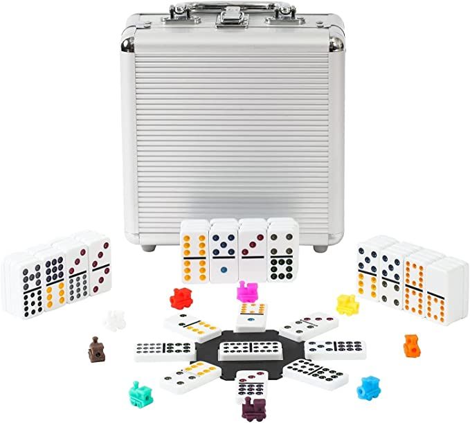 PLAYWUS Double 12 Coloured Dot Dominoes Mexican Train Game Set with Aluminum Case, 91 Tiles 9 Tra... | Amazon (US)