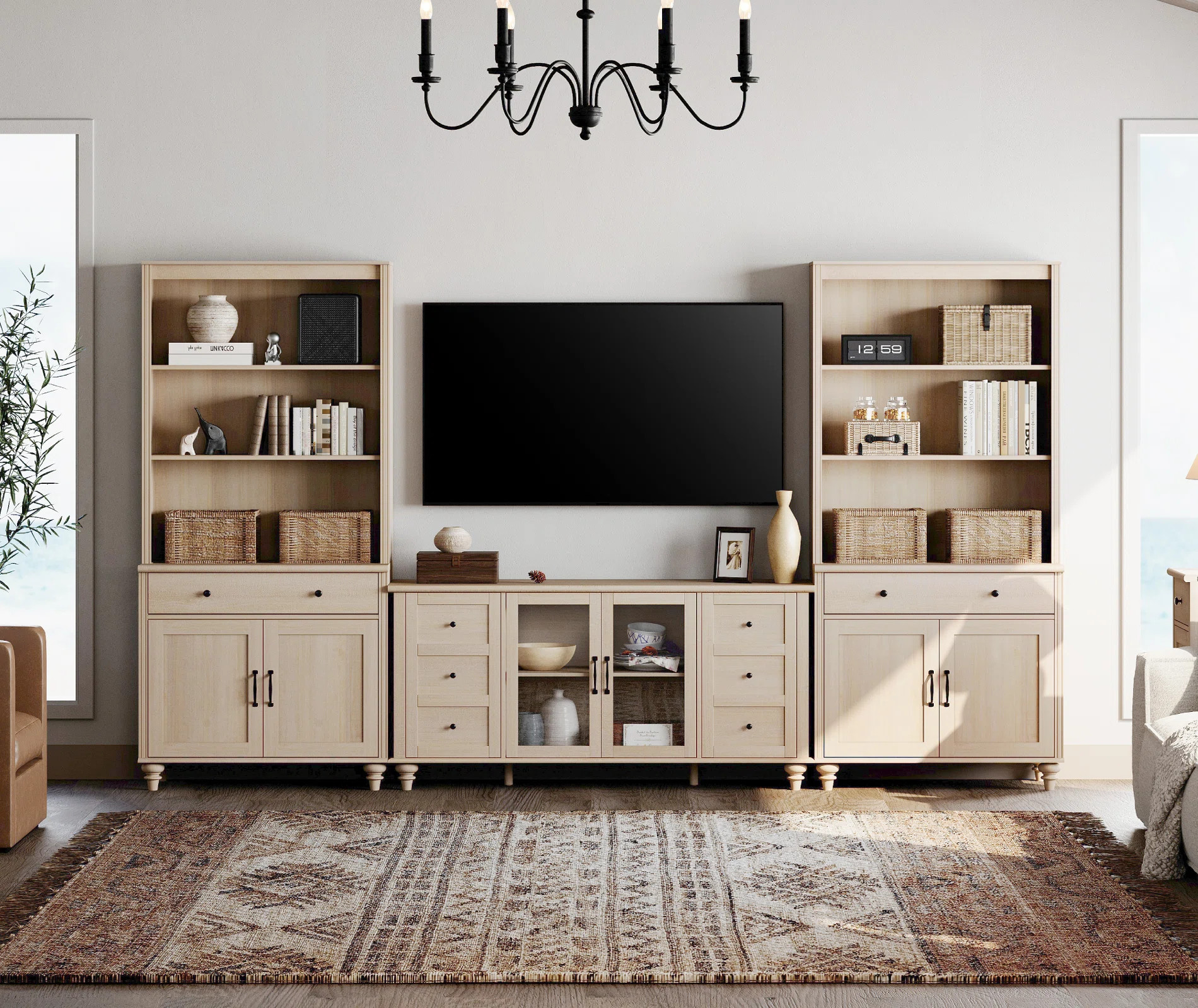 Scarlett Entertainment Center With Bookshelves For Tvs Up To, Farmhouse Wall Unit TV Stand With G... | Wayfair North America
