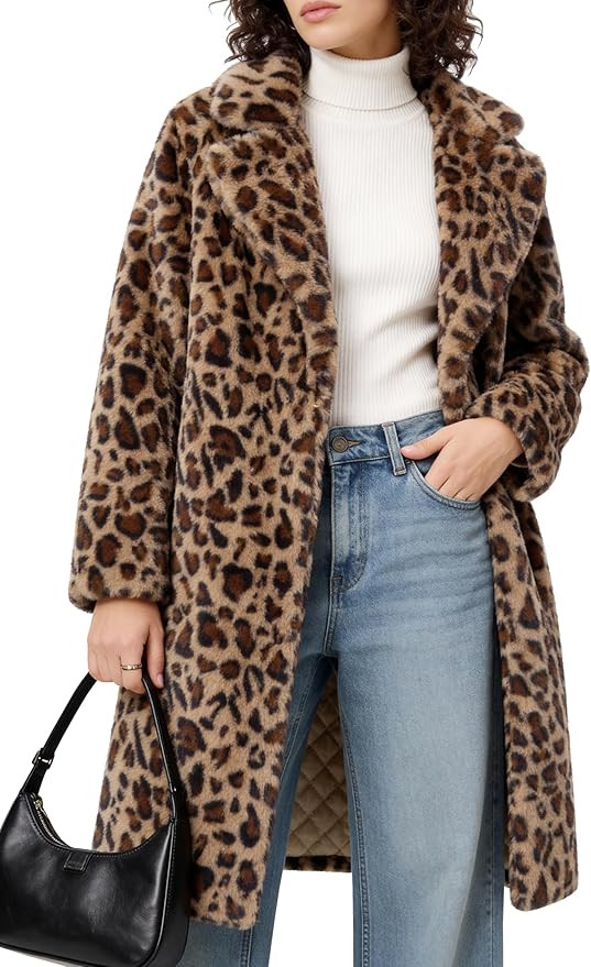 Women's Faux Fur Coat Teddy Fuzzy Fleece Open Front Elegant Lapel Collar Long Sleeve Longline Loo... | Amazon (US)