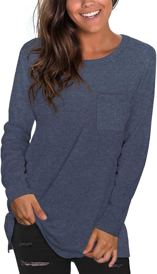 NSQTBA Womens T Shirts Short Sleeve Crewneck Tees Plain Workout Tops Loose Fit | Amazon (US)