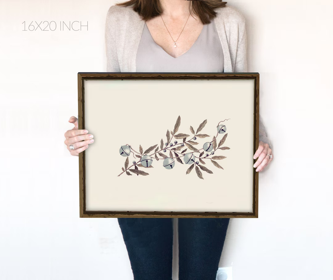 Bells and Berry Branch Print Neutral Christmas Decor Vintage Prints Holiday Decor Vintage Christm... | Etsy (US)