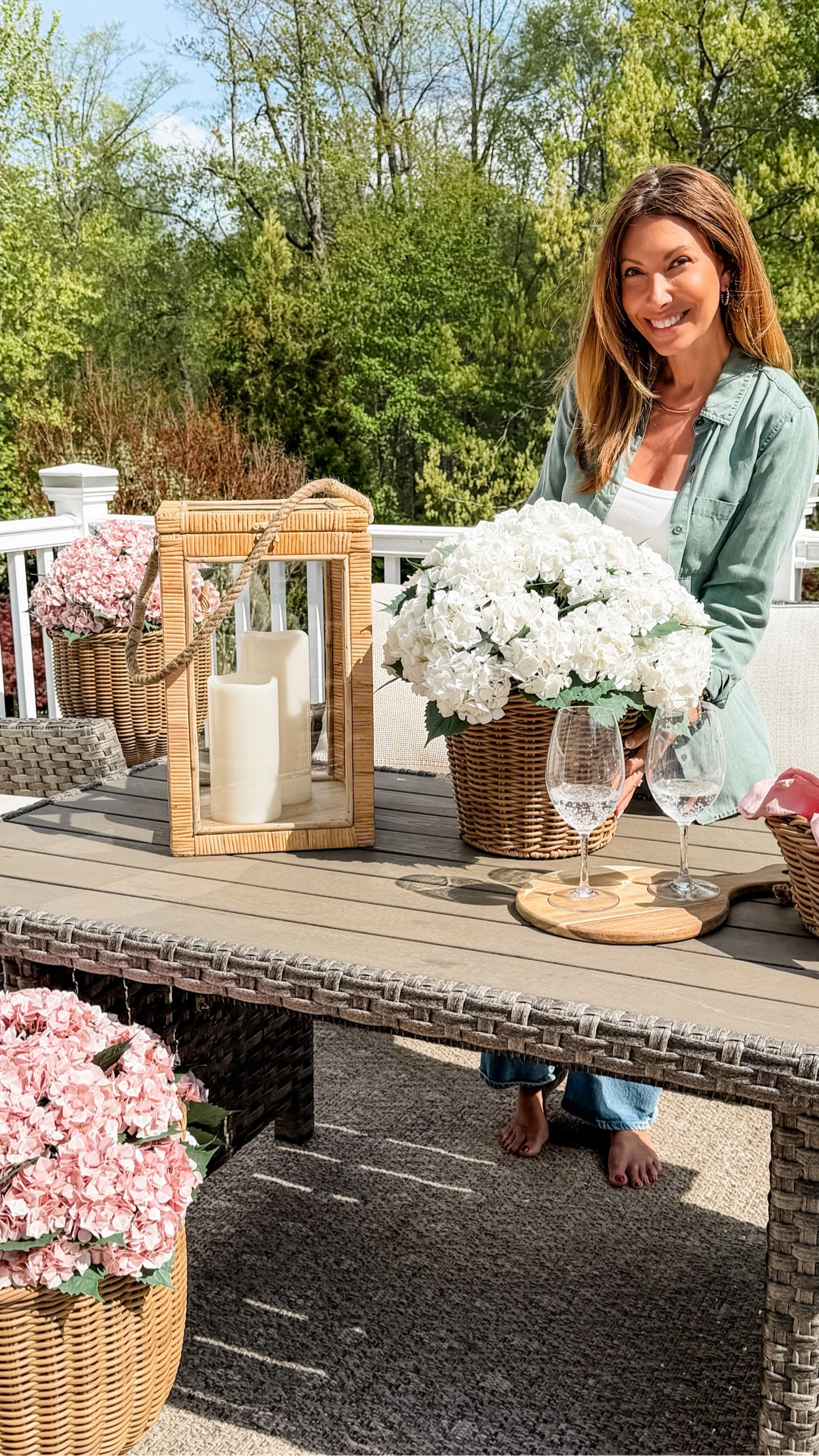 Outdoor flowers that look this good and never need watering? Yes please. 🌸

These real touch hydrangeas instantly softened our deck and gave the whole space that French market, coastal cottage feel. I layered them in woven French baskets for an easy, elevated look that feels lush, fresh, and effortless all season long.

Perfect for patios, porches, decks, and entertaining spaces — no wilting, no maintenance, just instant charm.

#LTKHome #LTKSeasonal