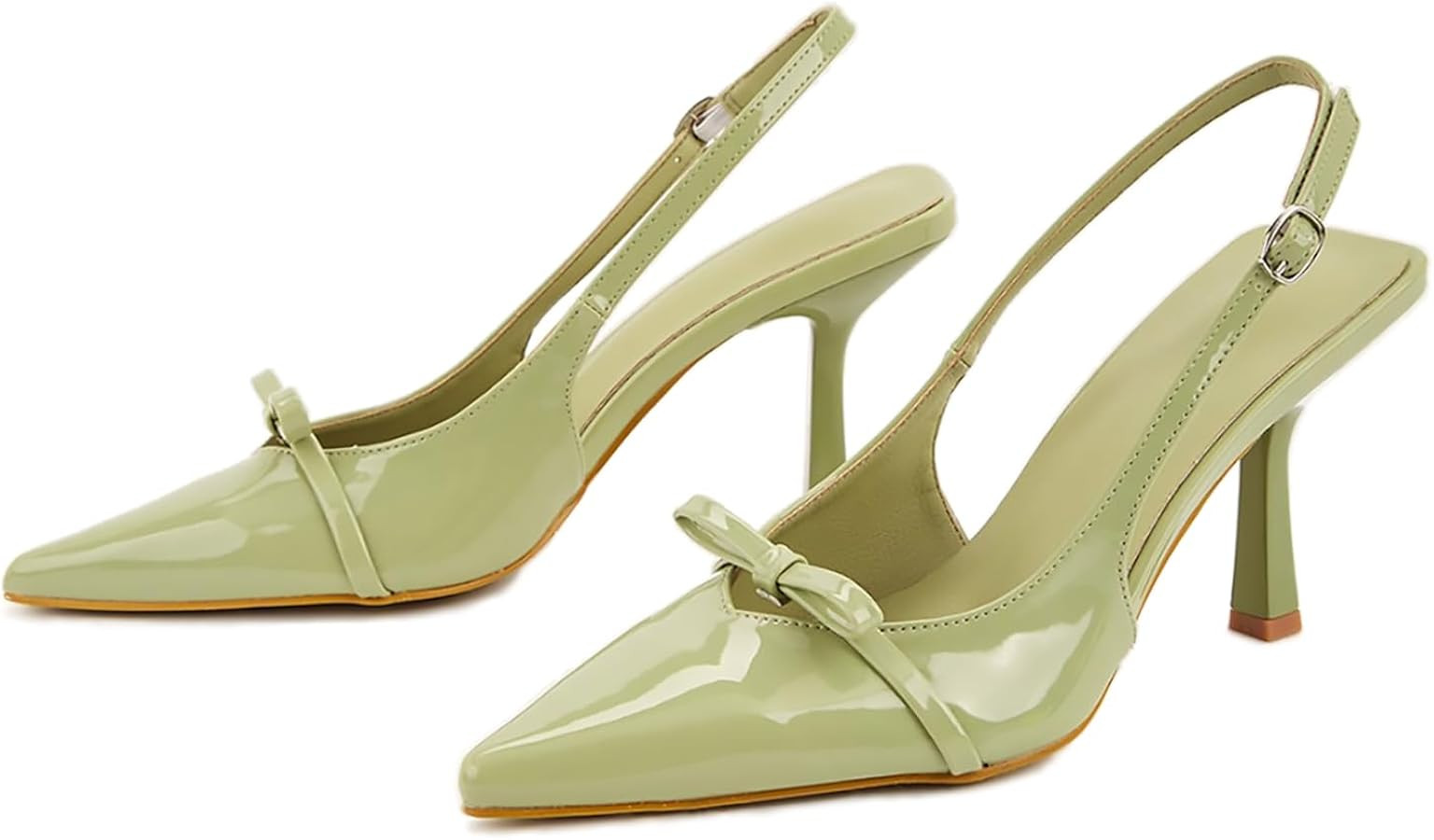 Women's Bow Stilettos Slingback Pumps with Back Buckle Patent Leather Pointed Closed Toe Kitten H... | Amazon (US)