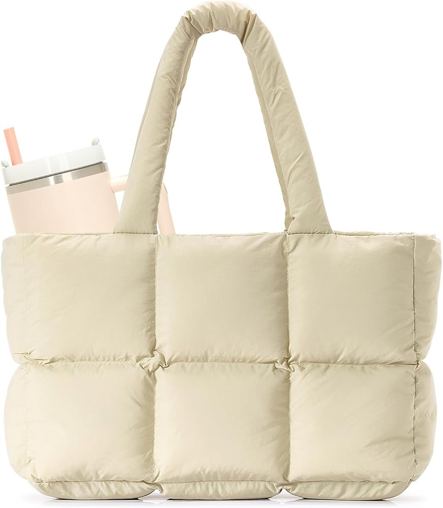 Herald Puffer Tote Bag for Women, Large Quilted Puffy Handbag Lightweight Satchel Purse with Cup ... | Amazon (US)