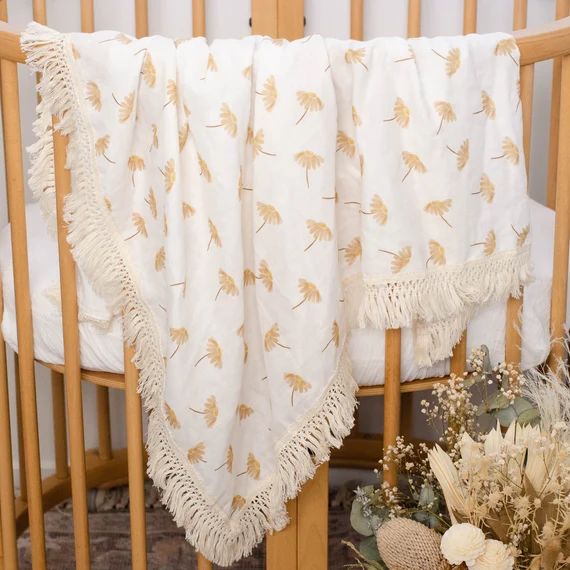 Baby Swaddle Blanket  Fringe Trim 100% Organic GOTS Certified - Etsy | Etsy (US)