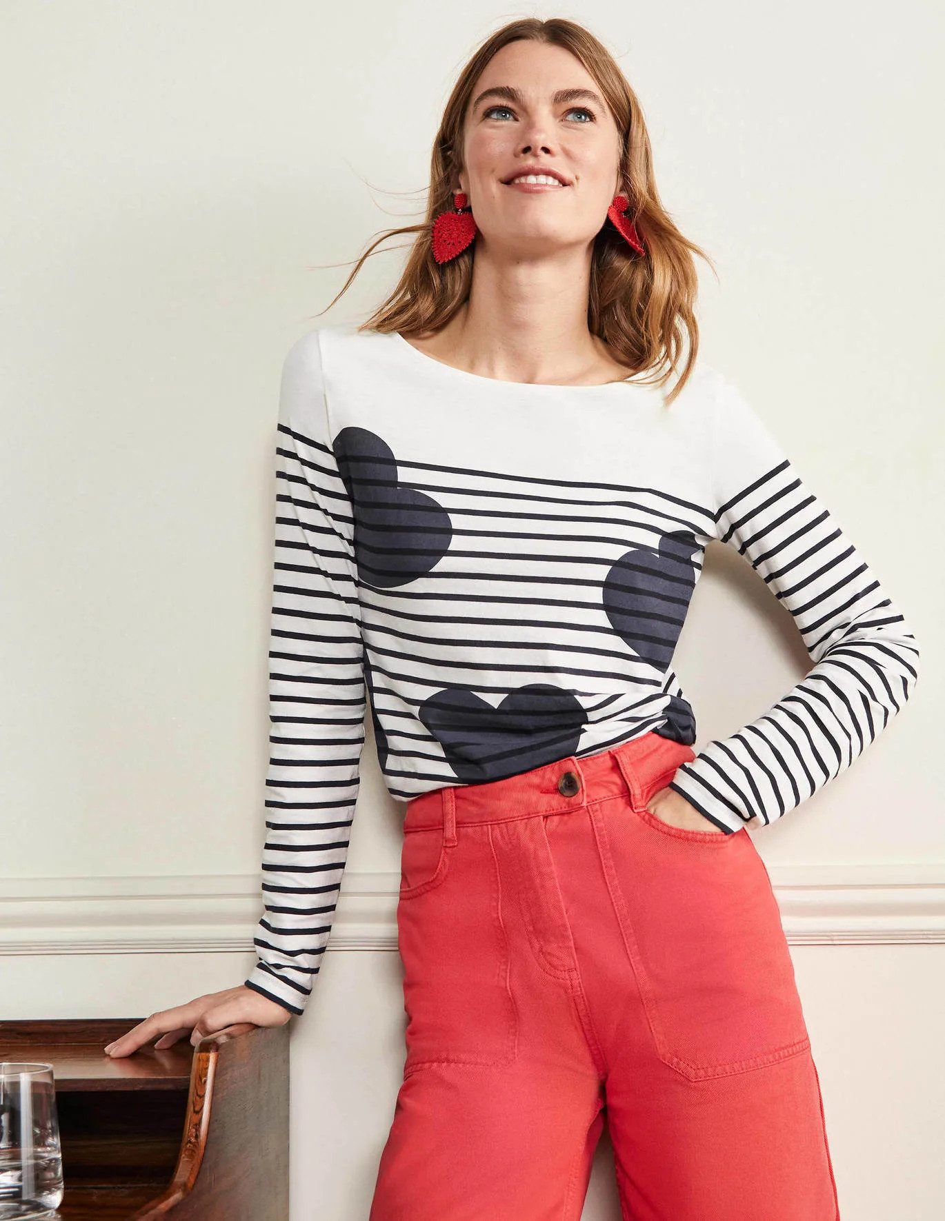 Long Sleeve Breton Top - Navy Scattered Heart Stripe | Boden (US)