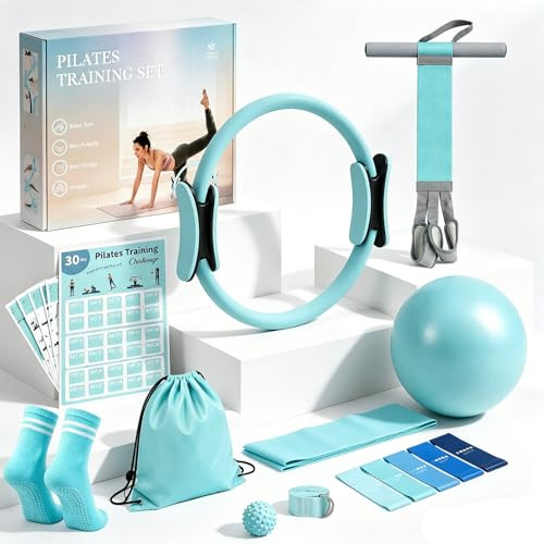 Pilates Essentials Kit for Women, Pilates Kit for Home Workouts with Pilates Ring, Mini Ball, Resistance Bands, Pedal Resistance Band, Yoga Strap, Socks, Bag, Pilates Equipment for Starter, Beginners | Amazon (US)