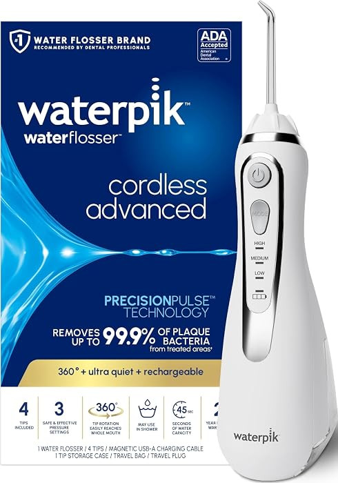 Waterpik Cordless Advanced Portable Water Flosser, Rechargeable, White | Amazon (US)