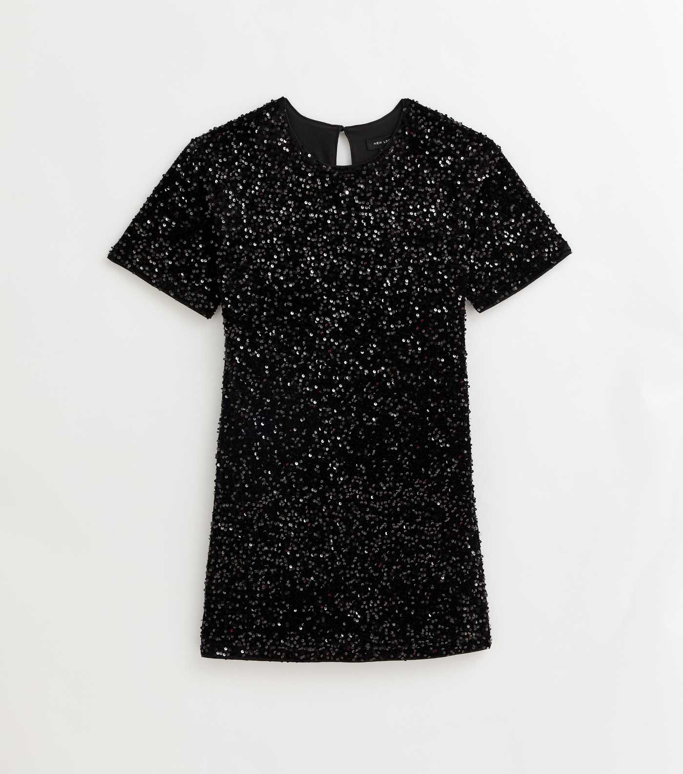 Black Velvet Sequin T-Shirt Dress | New Look | New Look (UK)