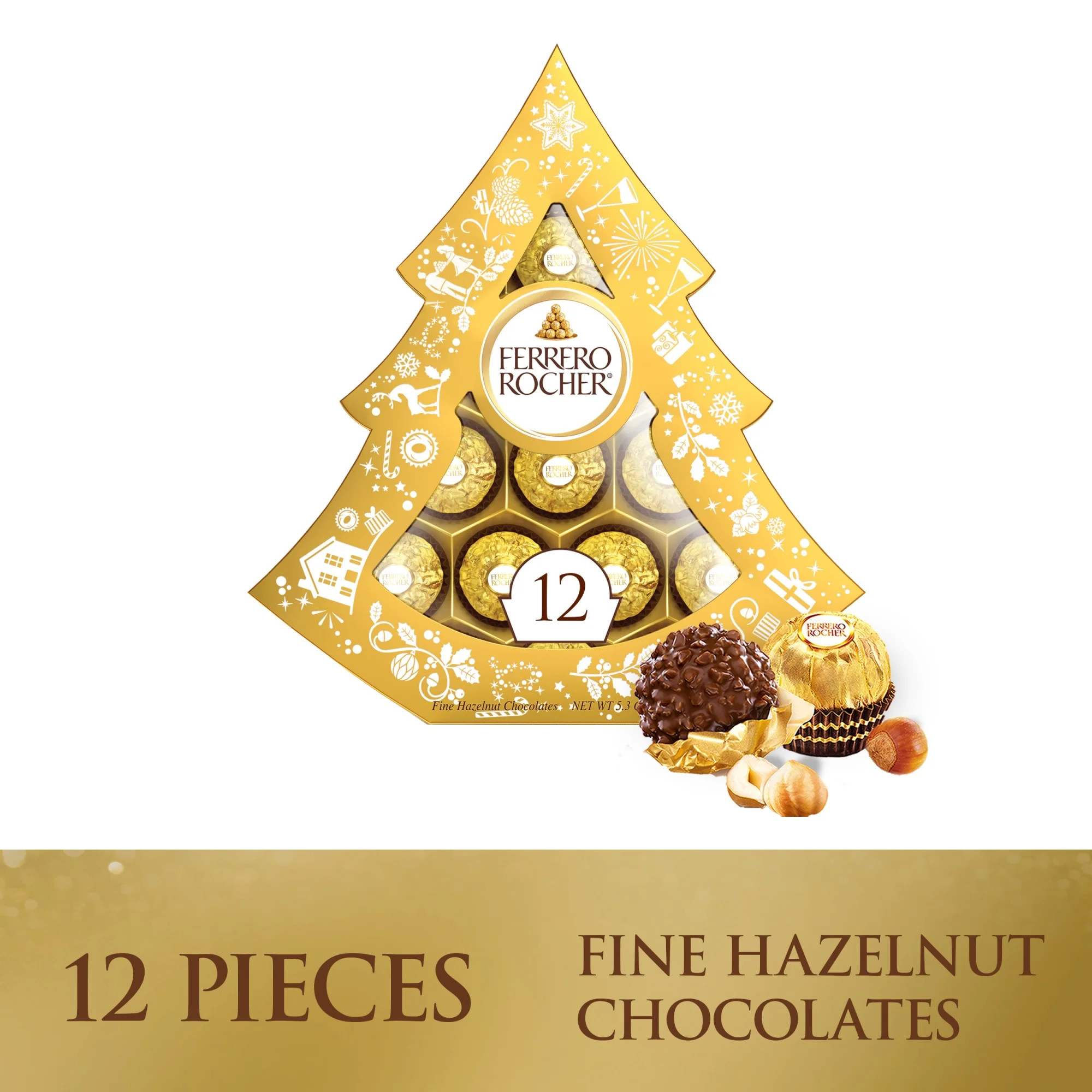 Ferrero Rocher, Premium Milk Chocolate Hazelnut, Individually Wrapped, 12-Count, Holiday Chocolat... | Walmart (US)