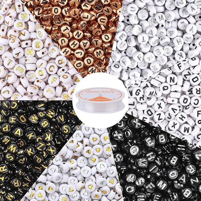 1900Pcs 7 Colors Round Letter Beads 4×7mm Acrylic Alphabet Beads with 1 Roll Elastic String for ... | Amazon (US)