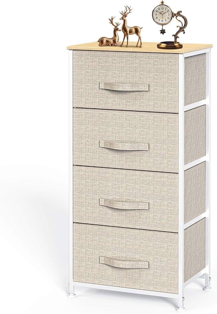 Pipishell Dresser with 4 Drawers, Tall Storage Tower with Sturdy Steel Frame Wood Top，Fabric Dr... | Amazon (US)