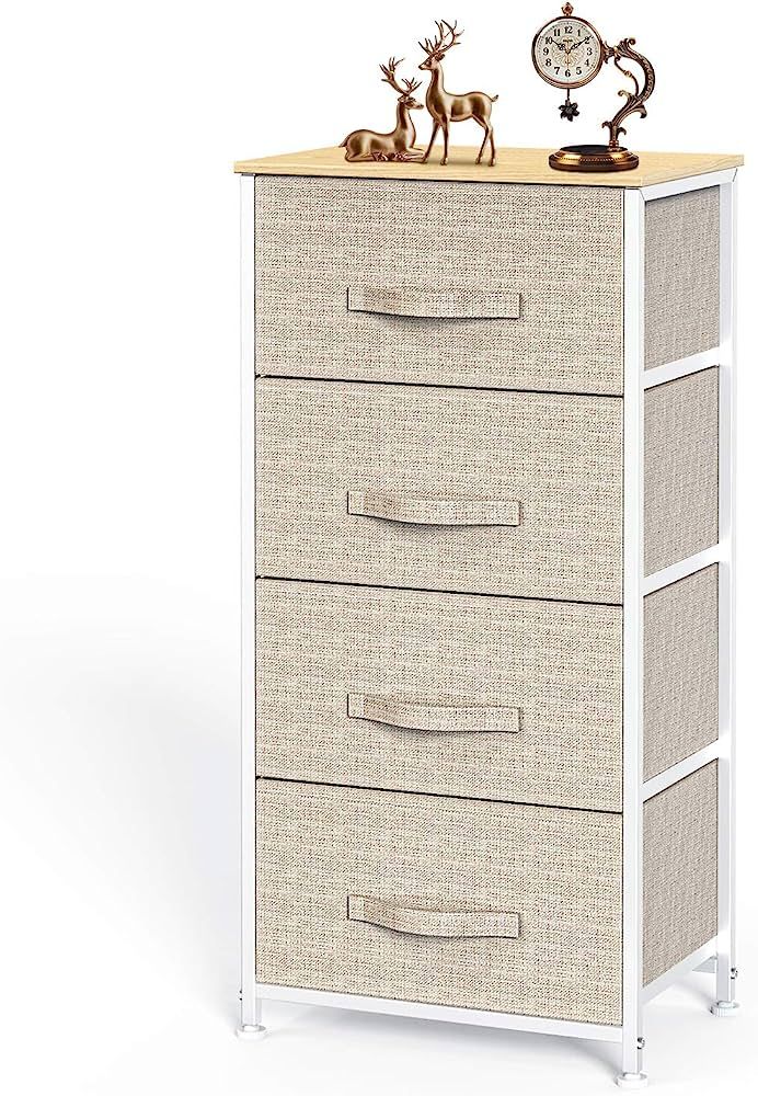 Pipishell Dresser with 4 Drawers, Tall Storage Tower with Sturdy Steel Frame Wood Top，Fabric Dr... | Amazon (US)