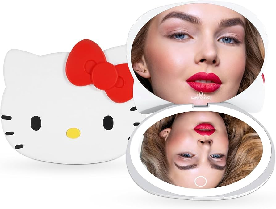 Impressions Vanity Hello Kitty LED Compact Mirror for Purse, Travel Lighted Makeup Mirror with 3X... | Amazon (US)