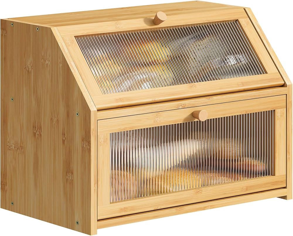 BMOSU Large Bread Box for Kitchen Countertop,Double Layer Bread Box for Kitchen Counter,Bamboo Wo... | Amazon (US)