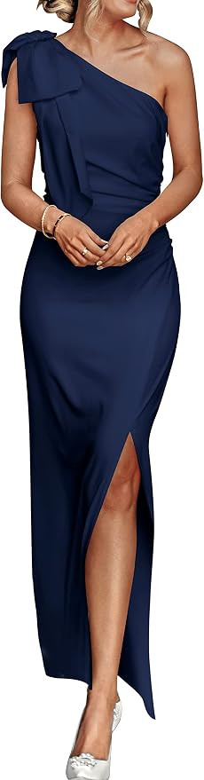 PRETTYGARDEN Women's One Shoulder Cocktail Maxi Dresses | Sleeveless Bow, Ruched Waist, Side Slit... | Amazon (US)
