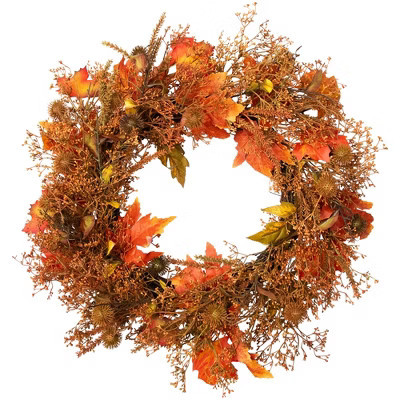 Northlight Maple Leaf with Berries Artificial Fall Harvest Wreath - 24" | Target