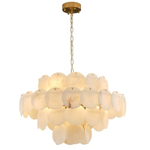 Natural Alabaster Round Chandelier, 31.5" Modern Marble Chandelier with 50 Stone Texture Panels, ... | Amazon (US)